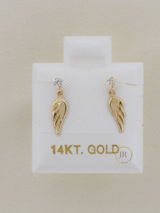 Joyas Ramirez Jewelry - 14K Solid Gold Angel Wing Dangle Earrings • Delicate Guardian Angel Drop Studs